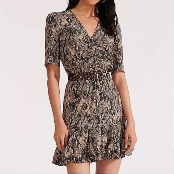 Veronica Beard Reid Short Sleeve Silk Python Fit & Flare Ruffle Hem Dress - Picture 6 of 8